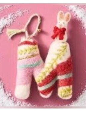 NWT Anthropologie Felted Ornament Forest Friends Monogram “M” Bunny Rabbit